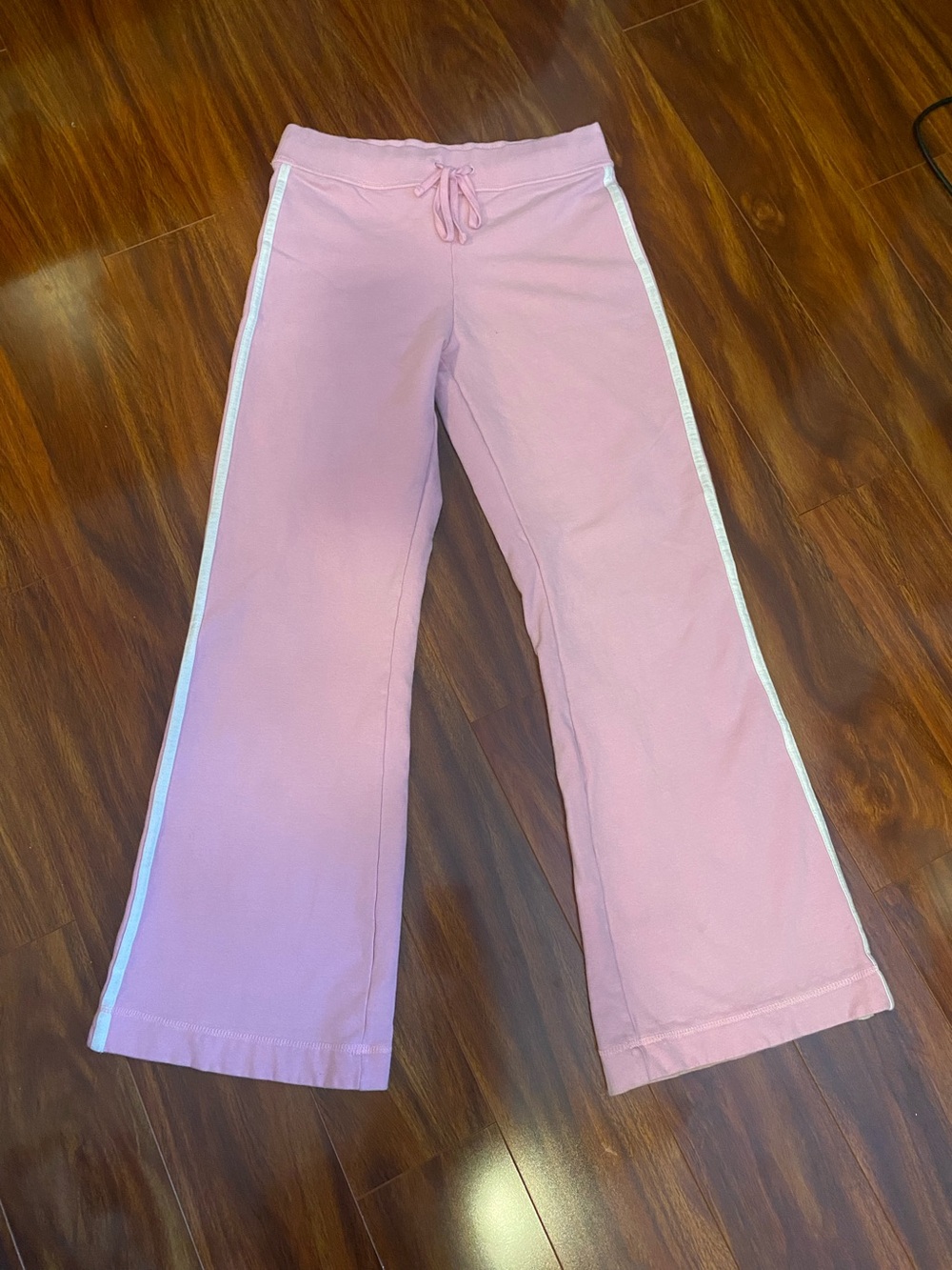 Enza Soft Pink Drawstring Flare sweatpants with white trim